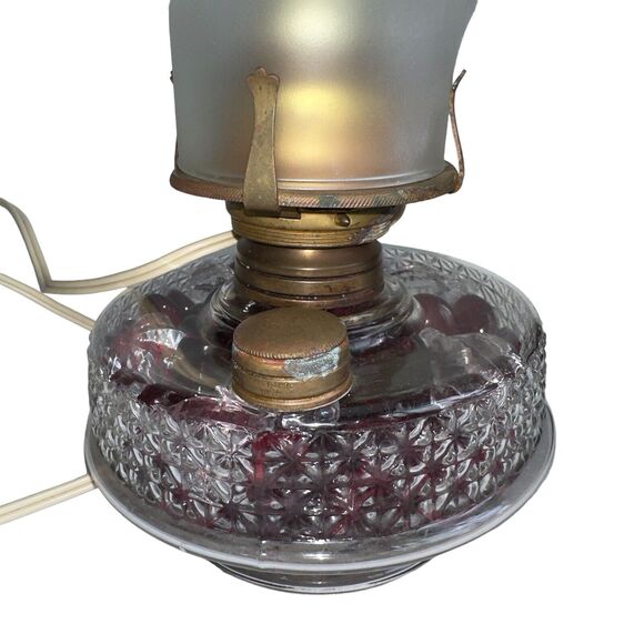 Antique Mid Century Glass Oil Lamp Converted Electric Frosted Chimney - Picture 12 of 16